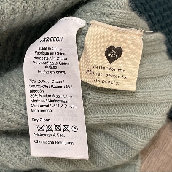 Madewell Womens sweater Colorblock Eastbrook Turtleneck cross back Green Sz XXS - Picture 9 of 9